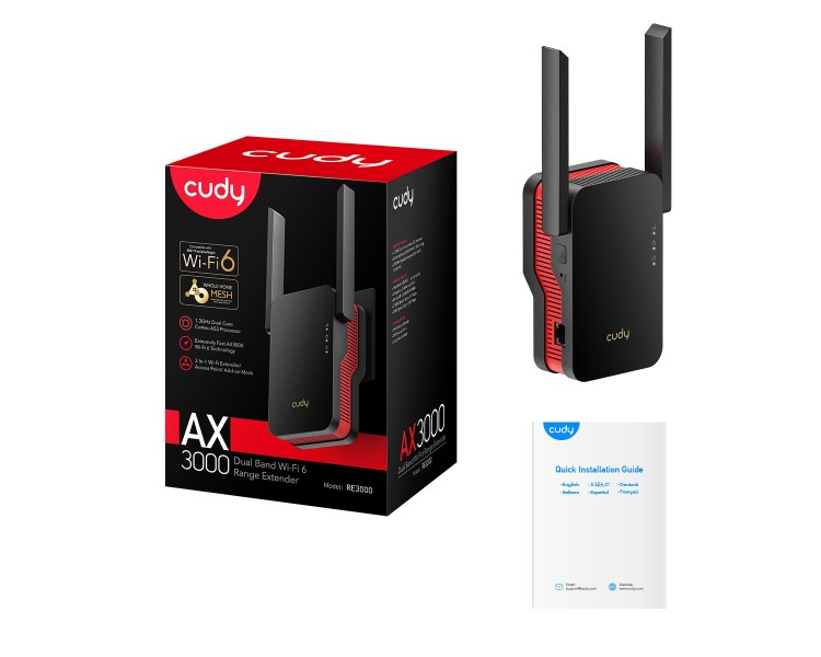 WiFi 6 Mesh ретранслятор Cudy RE3000 Black гігабітний AX3000