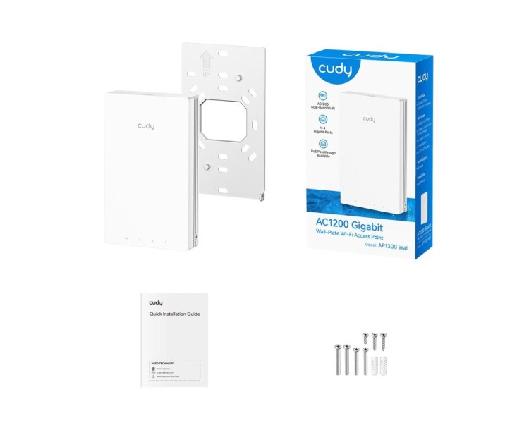 Точка доступу настінна WiFi 5 Cudy AP1300 Wall з підтримкою Mesh дводіапазонна гігабітна AC1200