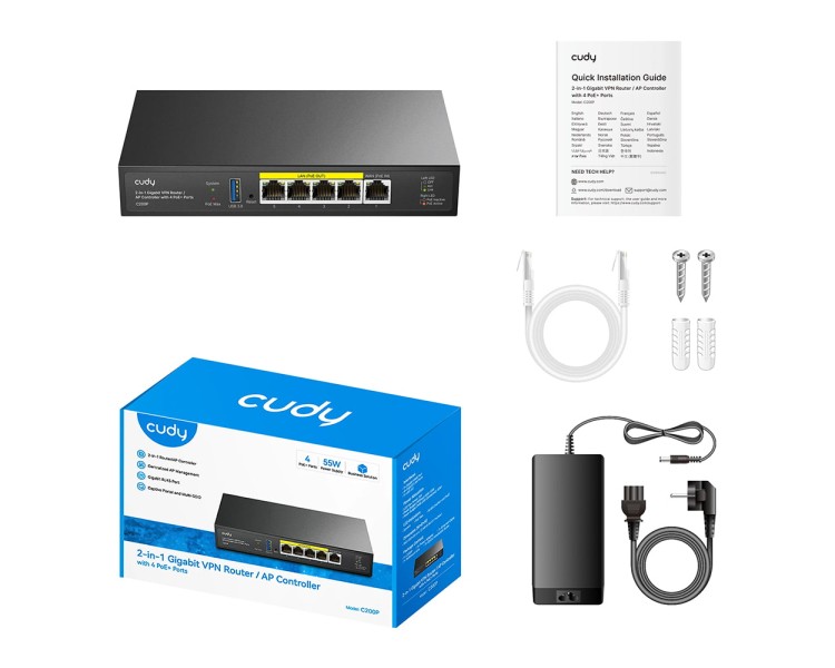 Контролер точок доступу AP / гігабітний VPN-маршрутизатор Cudy C200P з 4 портами PoE+