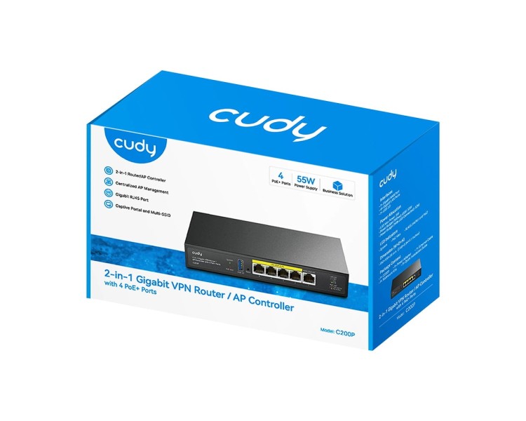 Контролер точок доступу AP / гігабітний VPN-маршрутизатор Cudy C200P з 4 портами PoE+