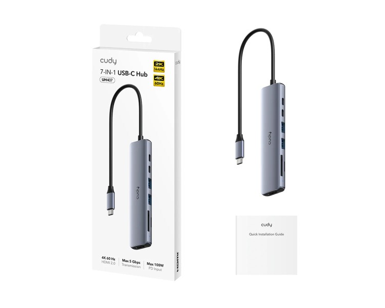 USB-C хаб 7-в-1 Cudy UH407 HDMI 4K@60Hz, 2 USB-A, 2 USB-C, SD-card, TF-card