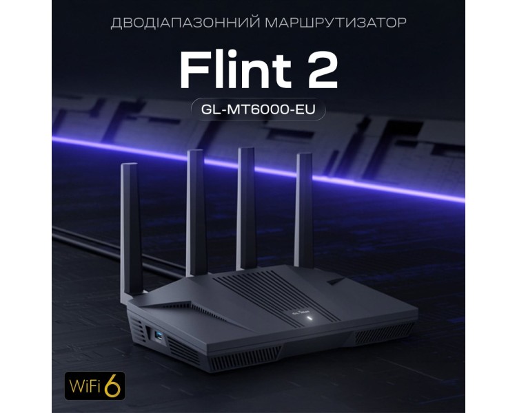 WiFi 6 маршрутизатор GL.iNet Flint 2 (GL-MT6000-EU) 2.5G дводіапазонний