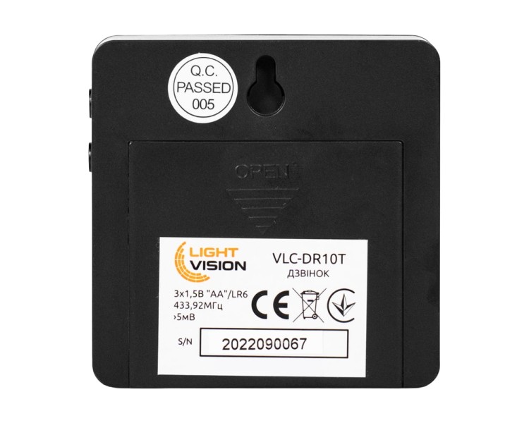 Дверний WiFi дзвінок Light Vision VLC-DR10T(Tuya) Black з ІЧ-датчиком руху