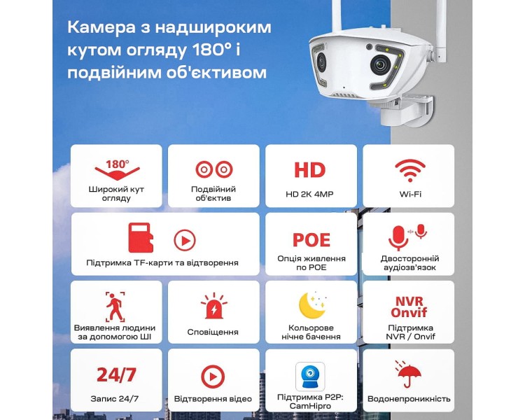 IP-відеокамера з WiFi 2Mp+2Mp Light Vision VLC-4482WI(Camhi Pro) f=3.6mm, ІЧ+LED-підсвічування, з мікрофоном