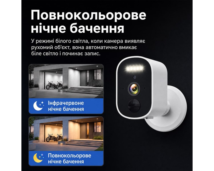 Автономна WiFi 2.4/5GHz IP-відеокамера 3Mp Light Vision VLC-03IB(CamHi) White, f=3.6mm, на акумуляторних батареях 4000mAh