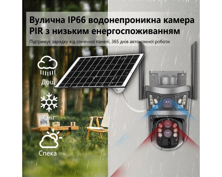 IP PTZ-відеокамера автономна з 4G та сонячною панеллю 3Mp+3Mp Light Vision VLC-9530IG10Z/2C3S (Solar) f=4+8mm, на акумуляторних батареях