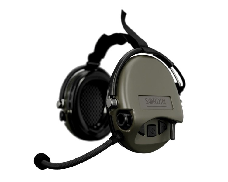 Активні навушники для стрільби Sordin Supreme Mil CC Neckband Green Nexus із заднім тримачем під шолом
