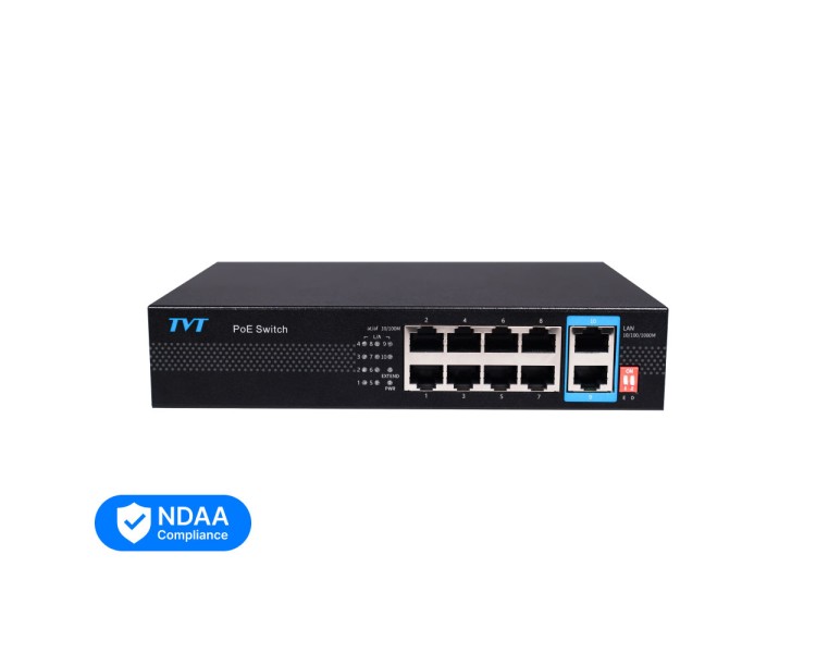 PoE-комутатор 10-портовий TVT TD-B2208S1-PGU з 8 портами PoE