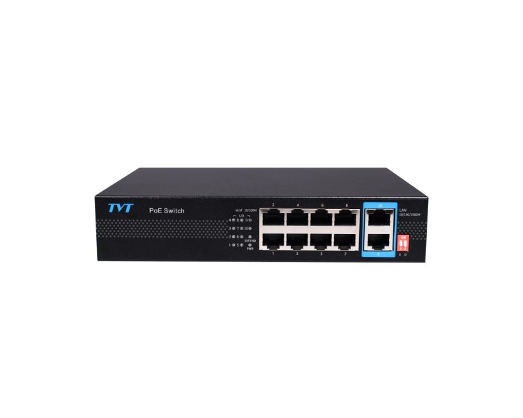 PoE-комутатор 10-портовий TVT TD-B2208S1-PGU з 8 портами PoE
