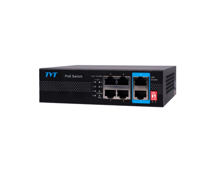 PoE-комутатор 6-портовий TVT TD-B2204S1-PEU з 4 портами PoE