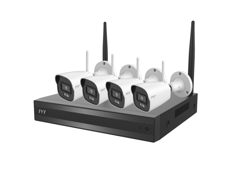Комплект IP-відеонагляду з WiFi на 4 камери TVT TD-P0804W1-001: 4 циліндричні 4Mp WiFi IP-відеокамери + 8-канальний 8Mp WiFi IP-відеореєстратор