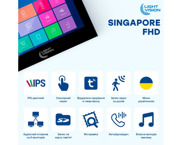 Відеодомофон 10" WiFi Tuya Light Vision SINGAPORE FHD Black