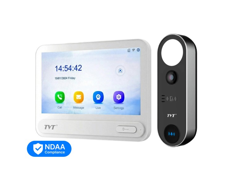 Комплект IP-відеодомофона з WiFi TVT TE-KT6101-001 White: відеодомофон 7" TD-E2137-PE/TP/WF, відеопанель 2Mp TD-E3110-IC/PE/WF, кутовий кронштейн, монтажна коробка з козирком