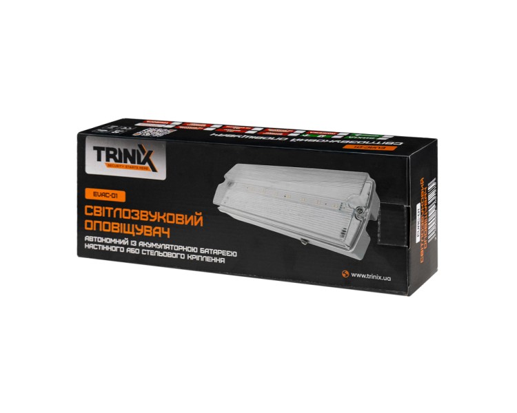 Оповіщувач світлозвуковий Trinix EVAC-01 80dB 220V/12-24V з акумулятором LiFePo4 3.2V/1500mAh