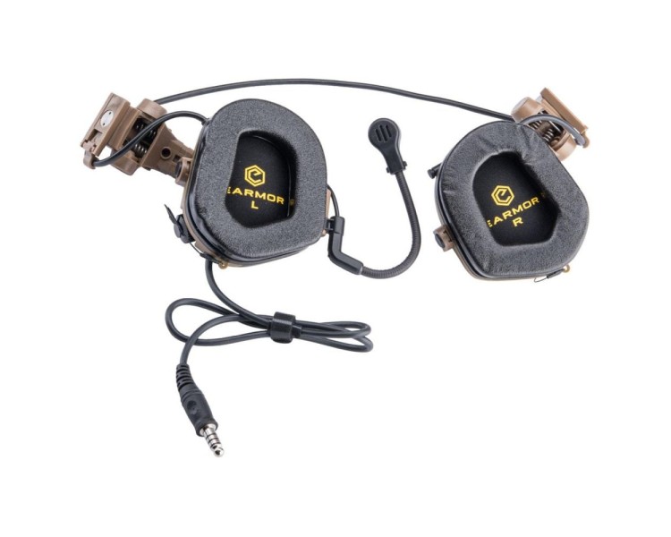 Активні захисні навушники Earmor M32X MARK3 ARC (CB) Coyote Brown з гарнітурою та кріпленням на шолом