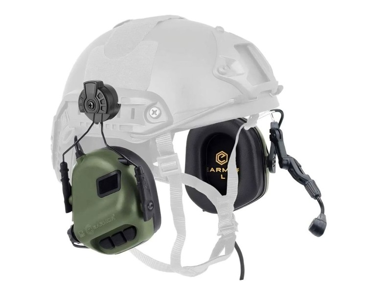 Активні захисні навушники Earmor M32H (FG) Olive з гарнітурою та кріпленням на шолом