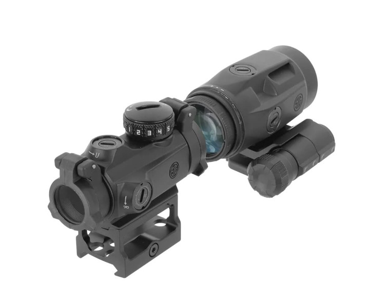 Коліматорний приціл Sig Sauer Romeo-MSR 2MOA red dot зі збільшувачем Juliet3-Micro 1-3X