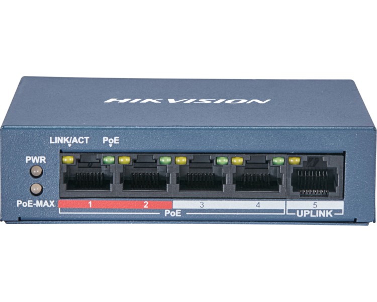 Hikvision DS-3E0105P-E/M(B) POE Комутатор 4 порти некерований