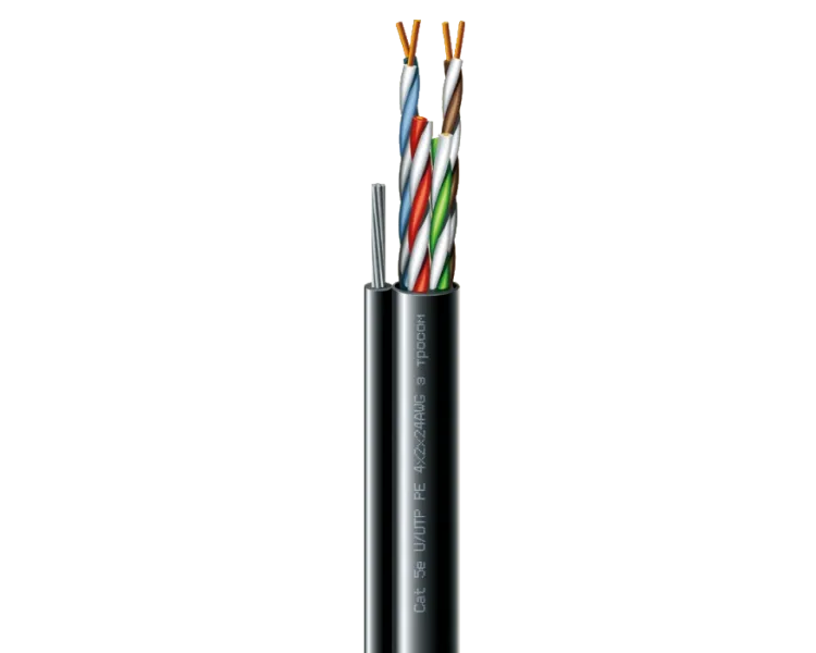Cat. 5e U/UTP РЕ steel cord 4x2x24 AWG (k) трос (70910181) бухта 305м Кабель кручена пара ЗЗКМ (UTP мідь вуличний з тросом)
