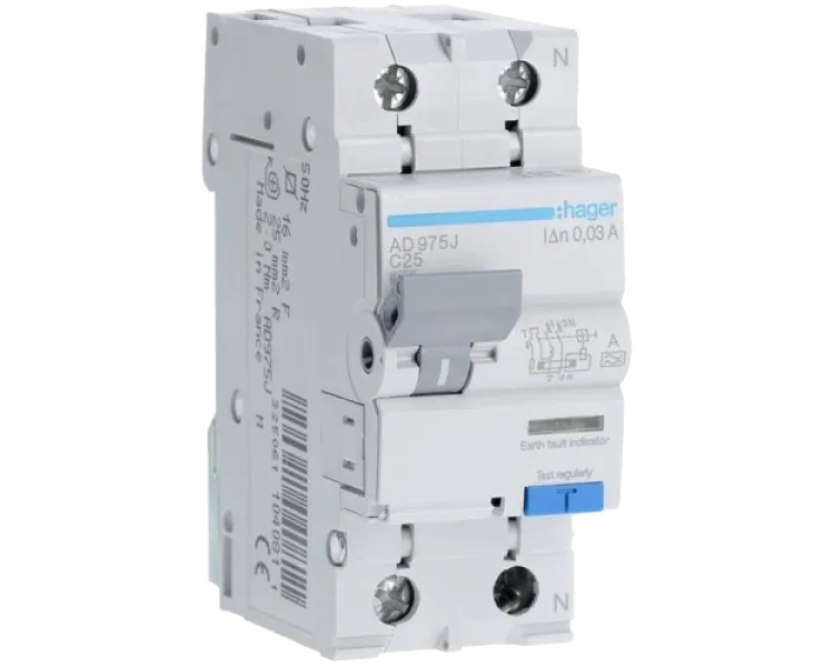 Hager 1+N С25/30mA 6кА, тип-A AD975J Дифавтомат