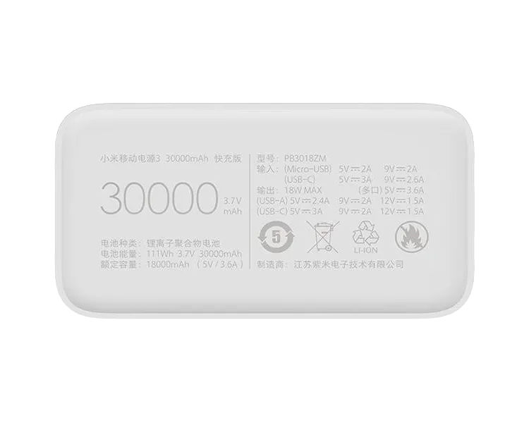 Xiaomi Mi Power Bank 3 30000 mAh 24W Fast Charge PB3018ZM White (VXN4307CN) Повербанк
