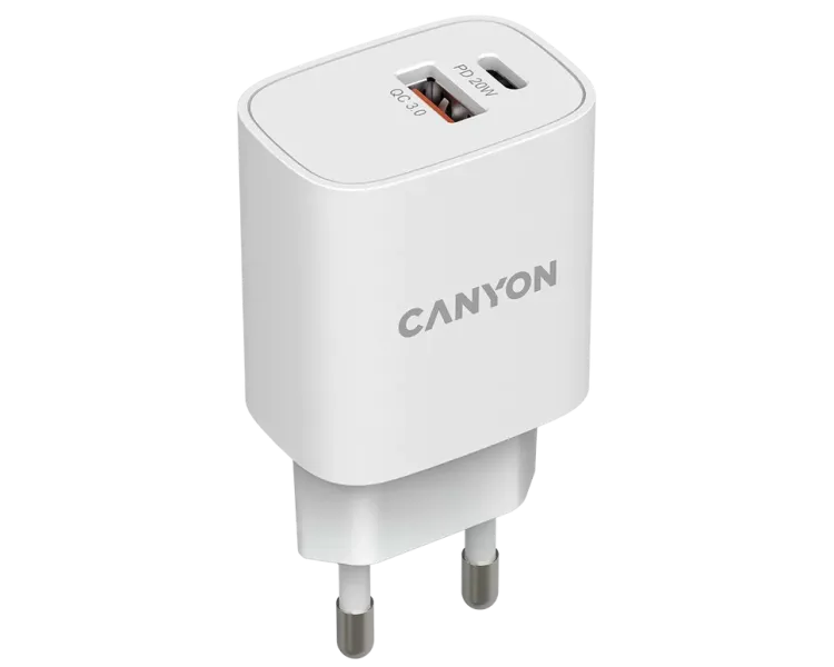 Canyon H-08 white (QC18W/PD 20W) Мережевий зарядний пристрiй