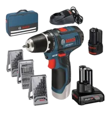 Bosch Professional GSR 12V-15 Акумуляторний дриль-шурупокрут + набір біт + свердла (39 шт.)