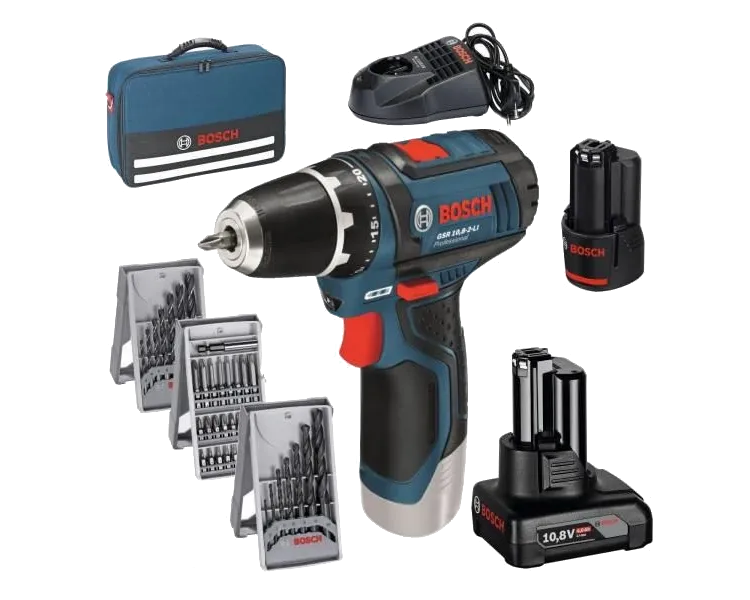 Bosch Professional GSR 12V-15 Акумуляторний дриль-шурупокрут + набір біт + свердла (39 шт.)