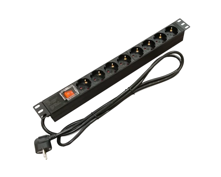 Kingda Блок 19" на 8 роз. нім. станд., 16А, 1U, з вимикачем, шнур 1.8м
