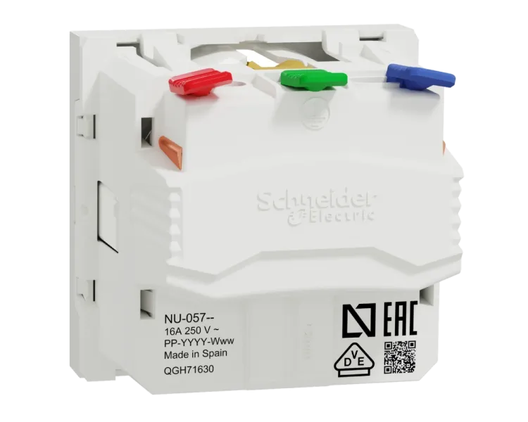 Schneider Electric New Unica NU305718 Розетка з з/к зі шторками 16А самозажимні клеми біла