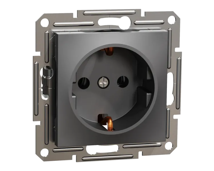 Schneider Electric EPH2900171 Asfora Розетка 220В антрацит, пластик, із заземленням, Schuko, без захисної кришки, без шторок, для врізного монтажу