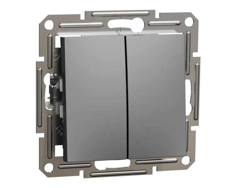 Schneider Electric EPH0300171 Asfora Вимикач 2-клавішний антрацит, пластик, без підсвічування та індикації, для врізного монтажу