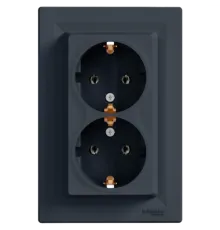 Schneider Electric EPH9900171 Asfora Розетка подвійна 220В антрацит, пластик, із заземленням, Schuko, без захисної кришки, без шторок, для врізного монтажу