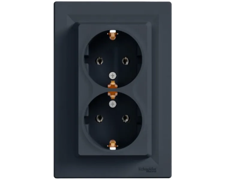 Schneider Electric EPH9900171 Asfora Розетка подвійна 220В антрацит, пластик, із заземленням, Schuko, без захисної кришки, без шторок, для врізного монтажу