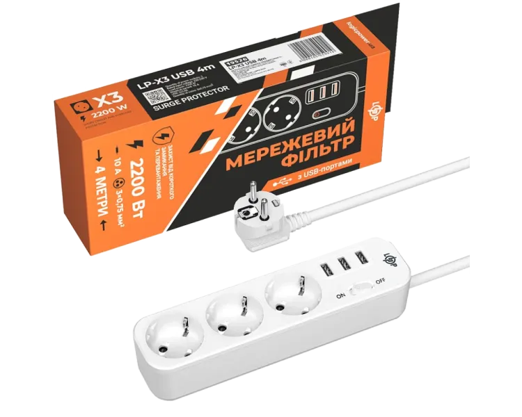 PREMIUM LP-X3-USB-4 Подовжувач мережевий (фільтр)