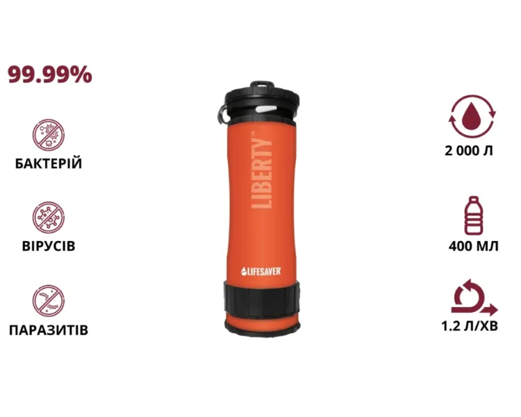 LifeSaver Liberty Orange Портативна пляшка для очищення води