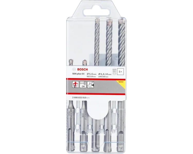 Bosch SDS plus-5X 5шт 5/6 x 110мм; 6/8/10 x 160мм Набір бурів по бетону