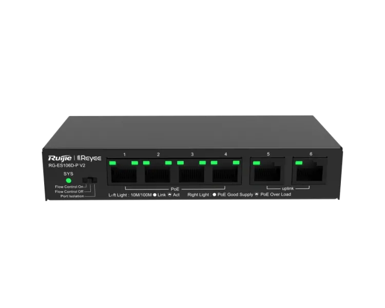 Ruijie Reyee RG-ES106D-P V2 PoE Комутатор 6 портів некерований