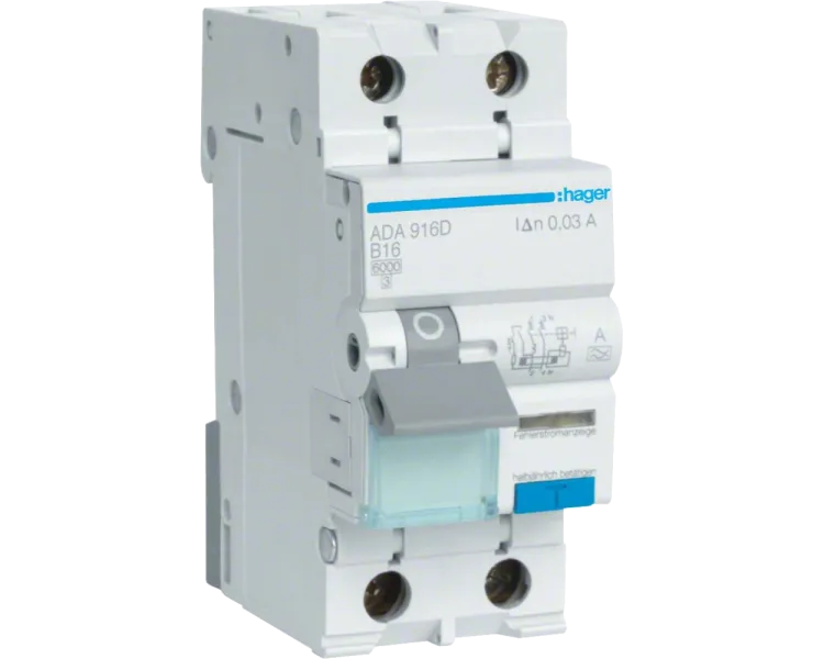 Hager ADA916D Дифавтомат 1P+N, 6kA, B-16A, 30mA, A