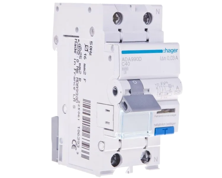 Hager ADA990D Дифавтомат 1P+N, 6kA, C-40A, 30mA, A