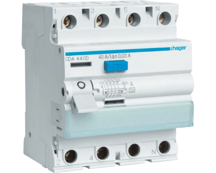 Hager CDA440D Диференціальне реле 4P, 6kA, 40A, 30mA, A
