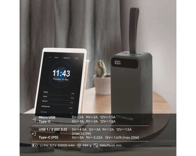 TITANUM 741S 22.5W Black 50000mAh Повербанк