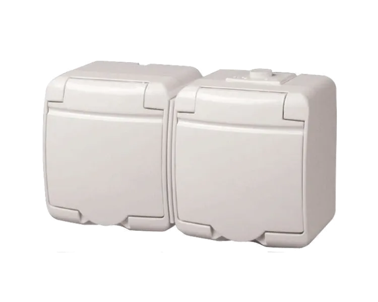 ETI Hermetics 4668019 Розетка 2-на з з/к Schuko RHE-2s(біла/біла кришка, IP54)