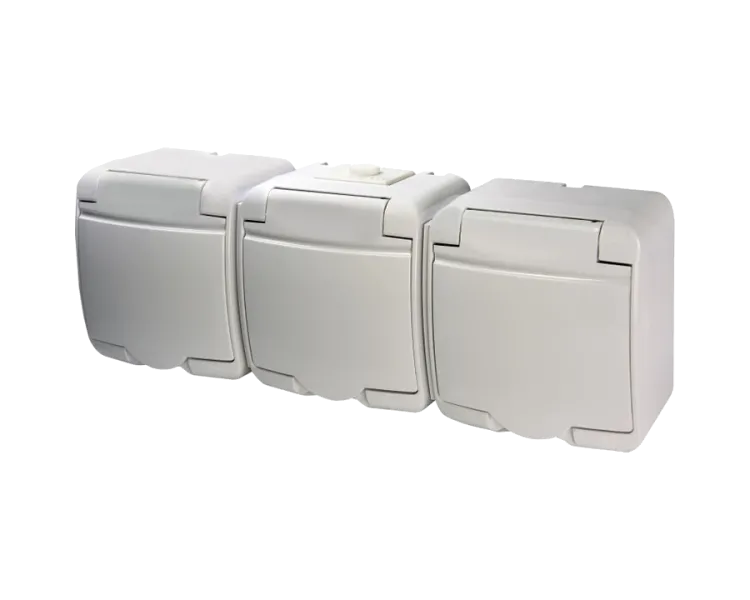 Hermetics ETI 4668023 Розетка 3-на з з/к Schuko RHE-3s (біла/біла кришка, IP54)