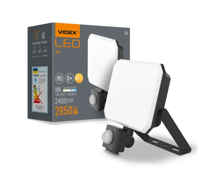 VIDEX F3 30W 5000K 220V LED прожектор з датчиком руху