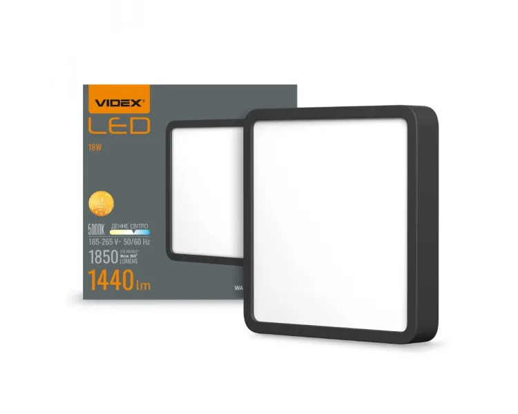 VIDEX 18W 5000K 220V LED світильник накладний квадрат