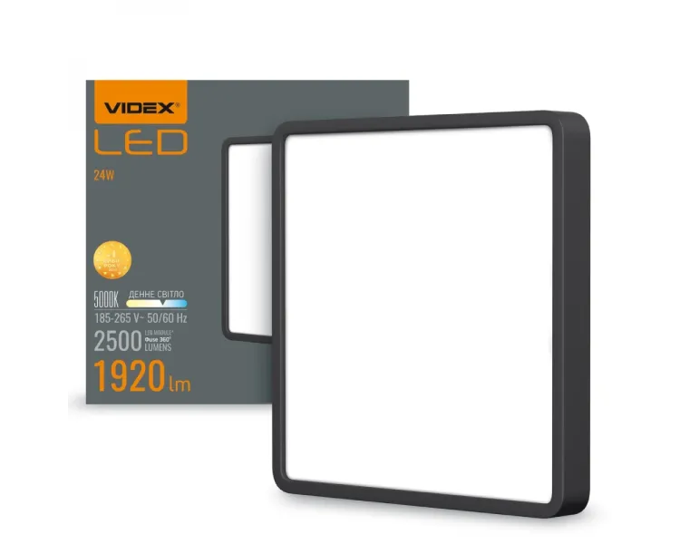 VIDEX 24W 5000K 220V LED світильник накладний квадрат Black