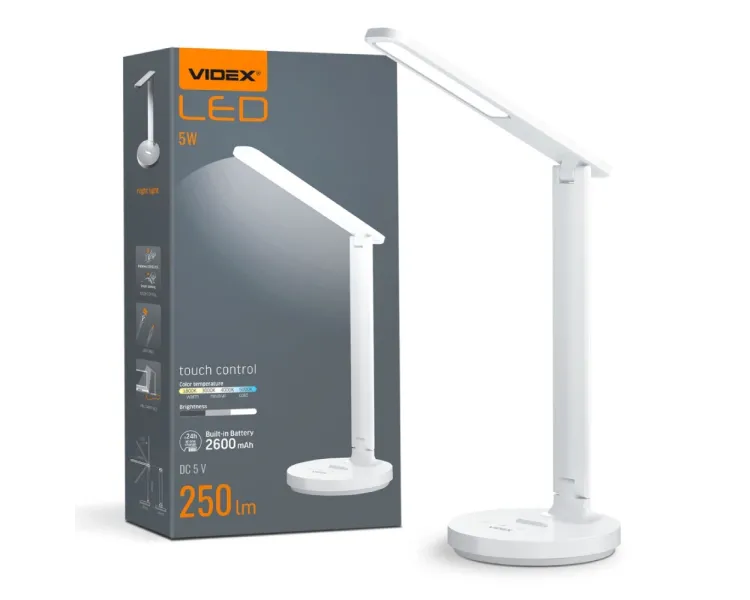 VIDEX VL-TF16W 5W 1800-5000K LED лампа настільна з акумулятором