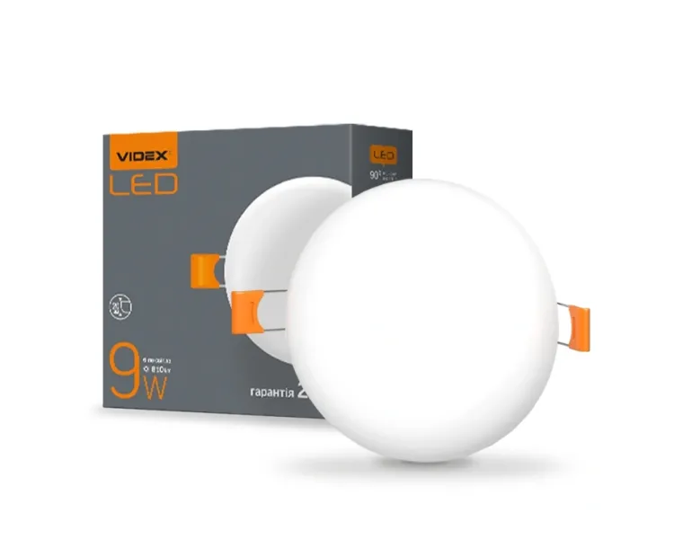 VIDEX 9W 4100K 220V LED світильник безрамковий круглий