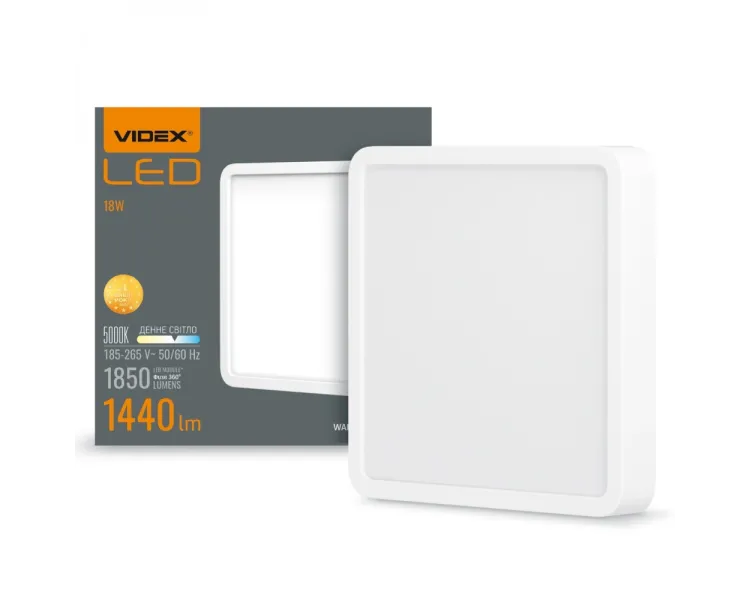VIDEX 18W 5000K 220V LED світильник накладний квадрат